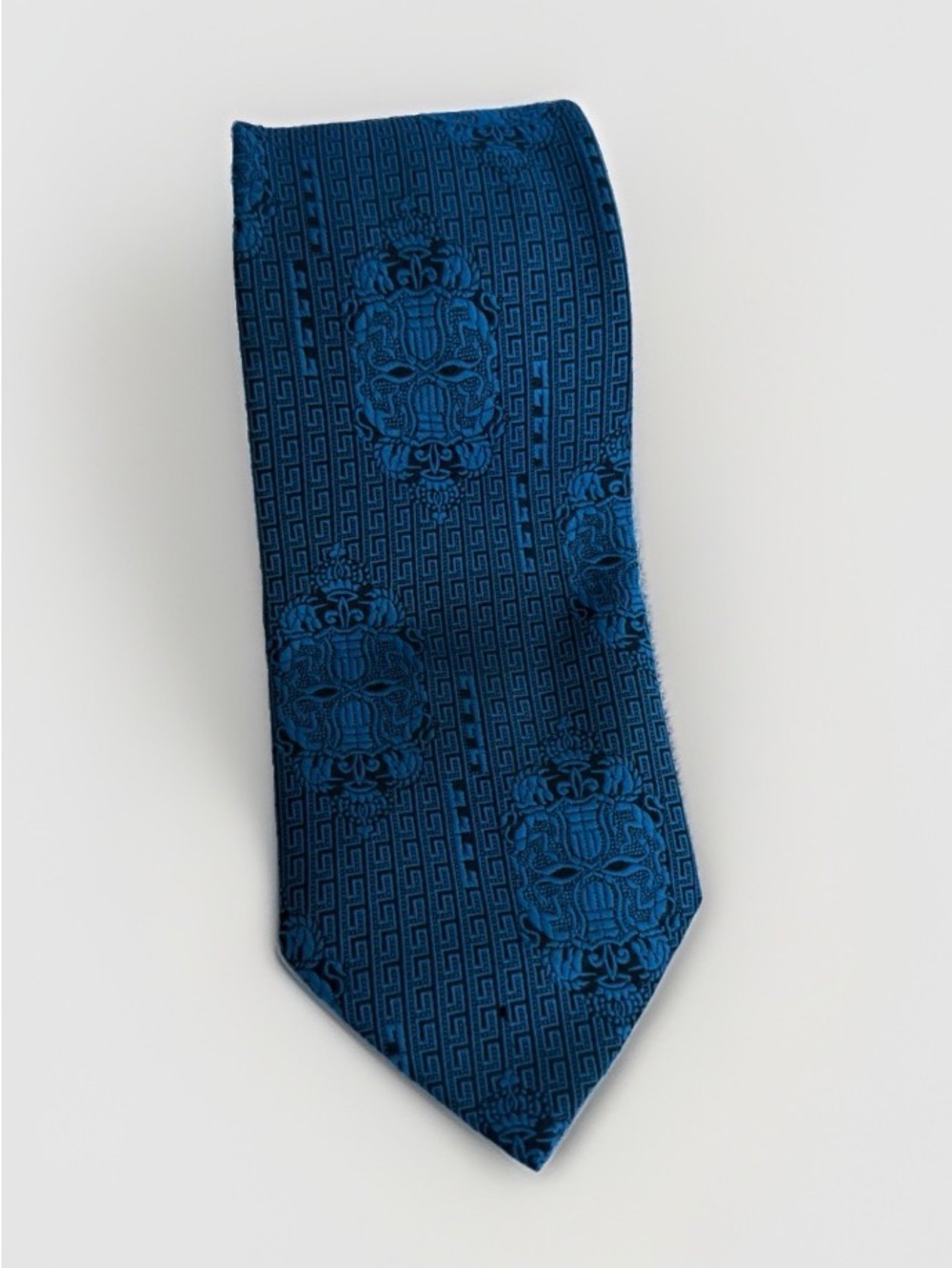 Vintage Superba Blue Greek Key Crest Tie 100% Dacron Polyester Retro 60s 70s